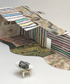 Mary King: Curious Home. House With Extra Things n.d. - paper, Polymer mediums, shells, chess piece, pizza holder, watercolor, and acrylic; 9 x 22 x 13 in.